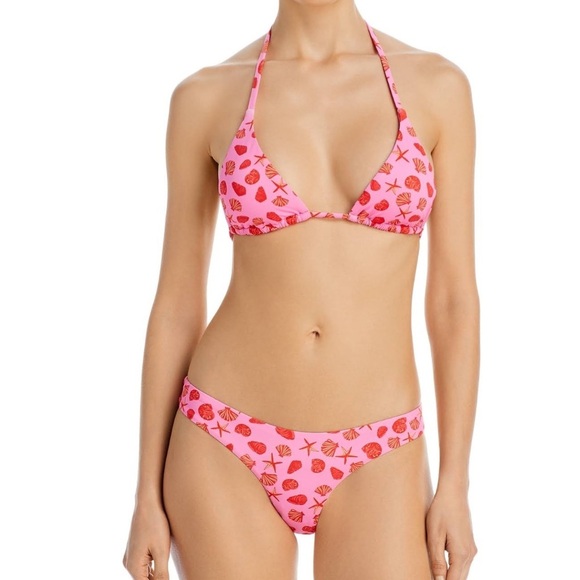 NWT AQUA Pink Seashell Print String Bikini Top & Bikini Bottom 2 PC Size Large - Picture 1 of 4